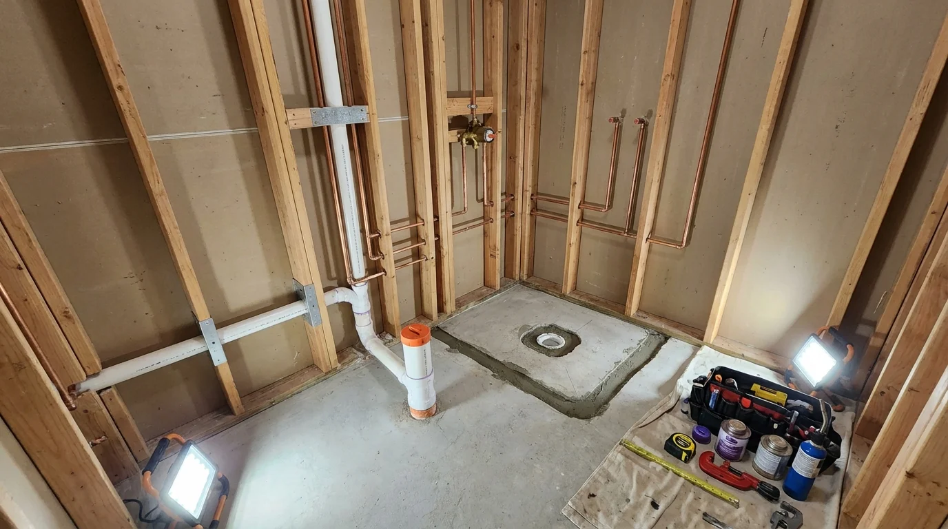Bathroom rough-in plumbing during remodel by Johns Plumbing LLC in Whitehouse