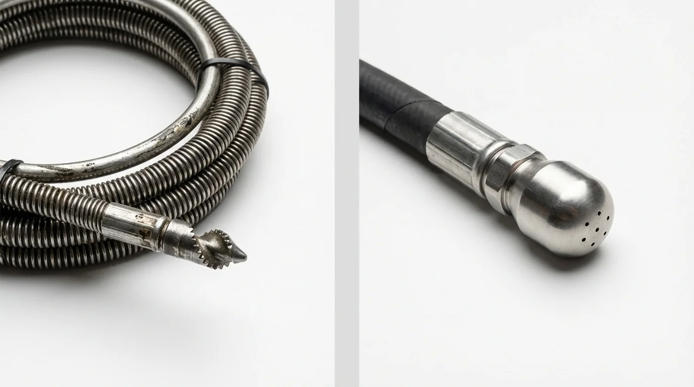 Drain snake cable and hydro jetting nozzle used for drain cleaning in Whitehouse, TX