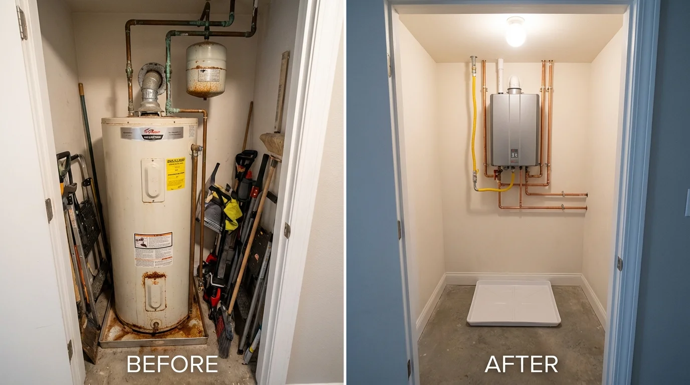 Tank water heater versus wall-mounted tankless unit comparison for Whitehouse, TX homeowners