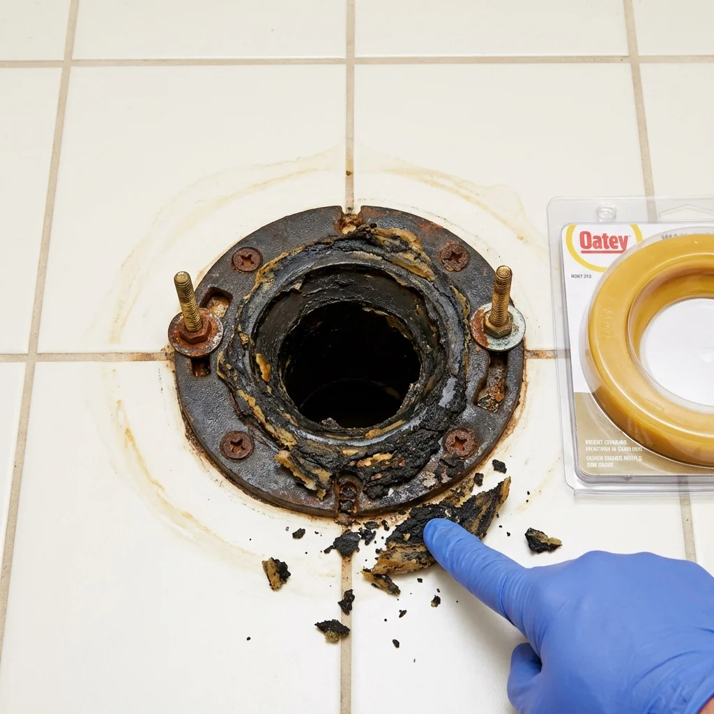 Failed wax ring showing water seepage at the base of a toilet in a Whitehouse, TX home